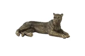 13" X 8" X 5" Gold Polystone Leopard Sculpture - Home Decor