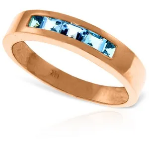 14K Solid Rose Gold Rings Natural Blue Topaz Gemstone