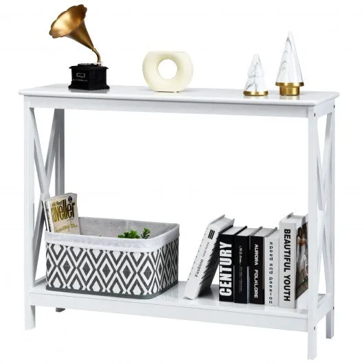 2-Tier Console X-Design Sofa Side Accent Table-White