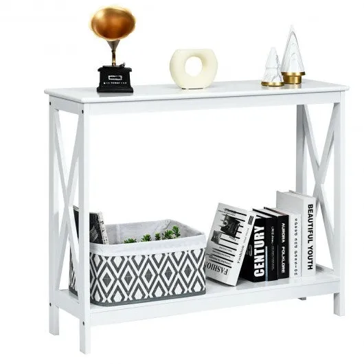 2-Tier Console X-Design Sofa Side Accent Table-White