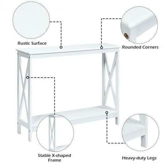 2-Tier Console X-Design Sofa Side Accent Table-White