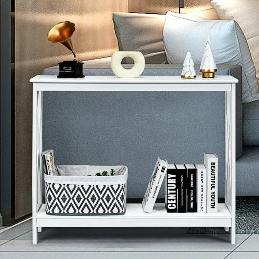 2-Tier Console X-Design Sofa Side Accent Table-White