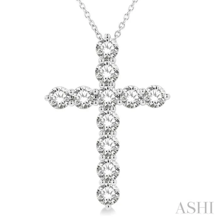 3 ctw Round Cut Diamond Cross Pendant in 14K White Gold with Chain