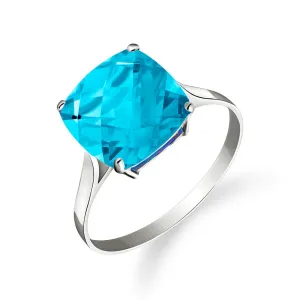 3.6 Carat 14K Solid White Gold Ring Natural Checkerboard Cut Blue Topaz