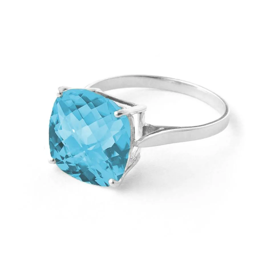 3.6 Carat 14K Solid White Gold Ring Natural Checkerboard Cut Blue Topaz