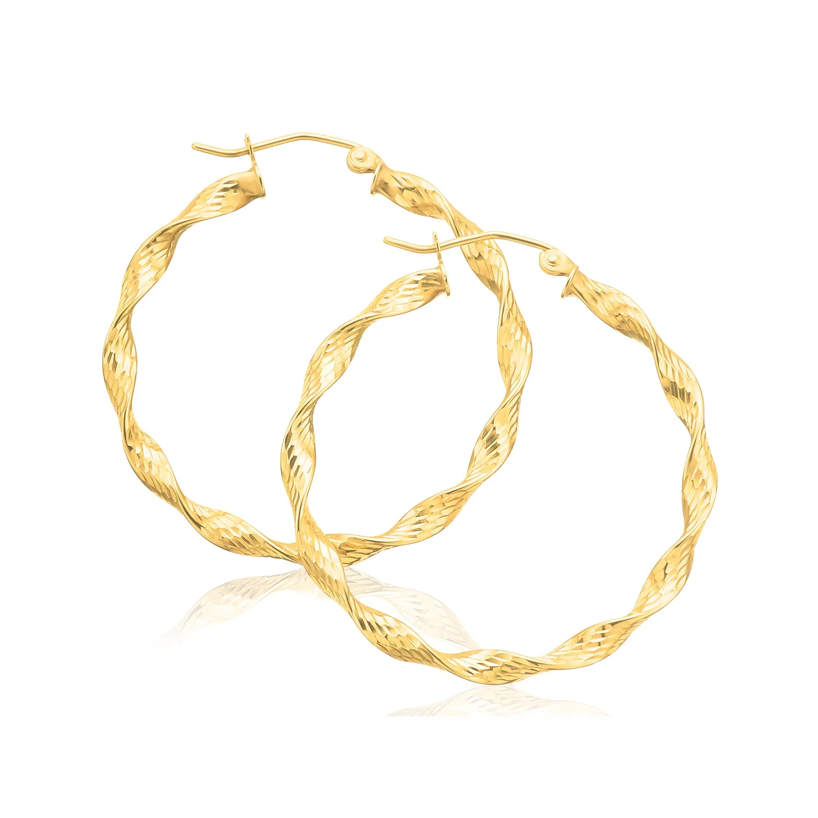 9ct Yellow Gold Round 3x35mm Twist Hoop Earrings