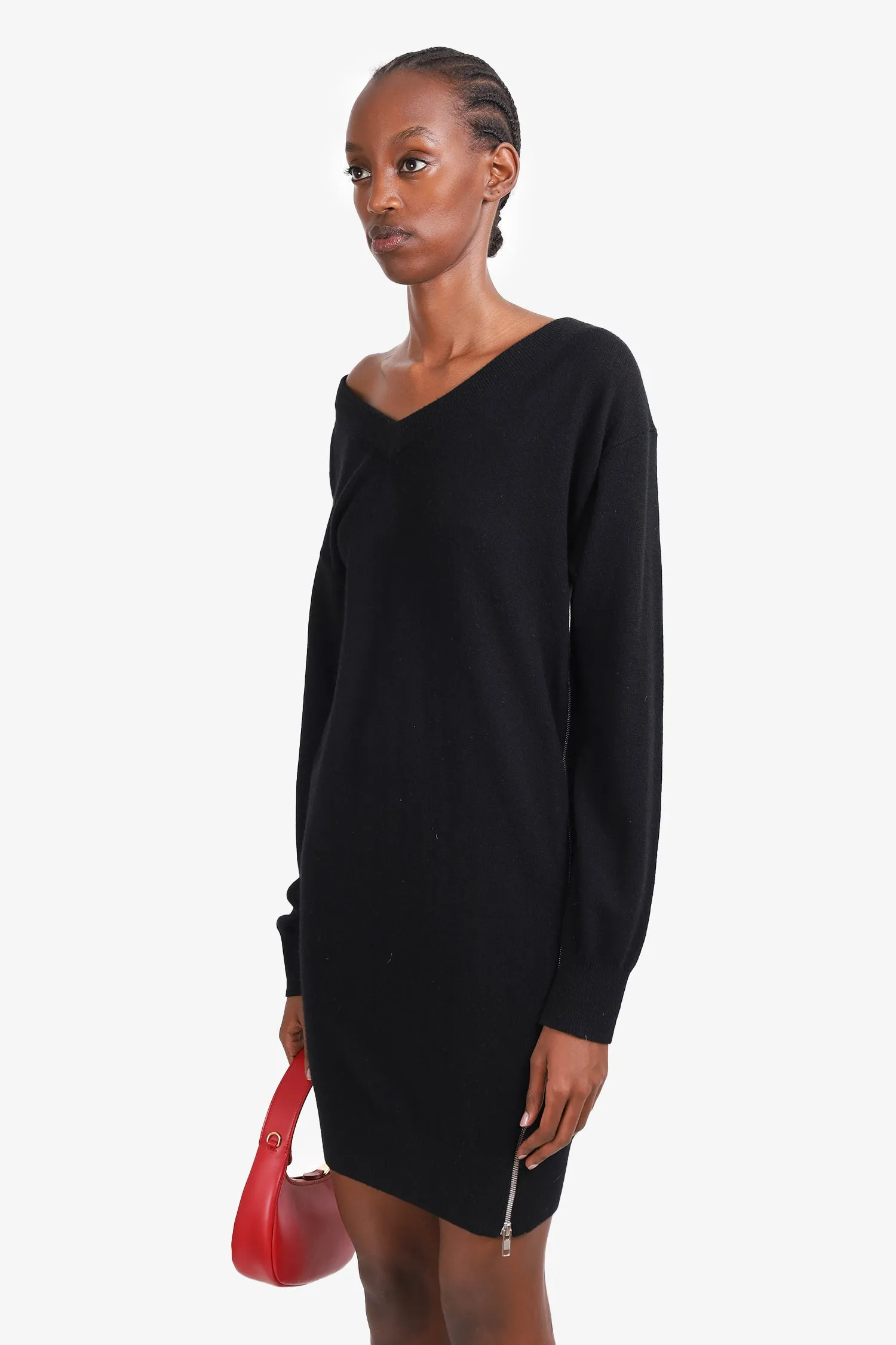 Alexander Wang Black Wool Long Sleeve Dress Size XS