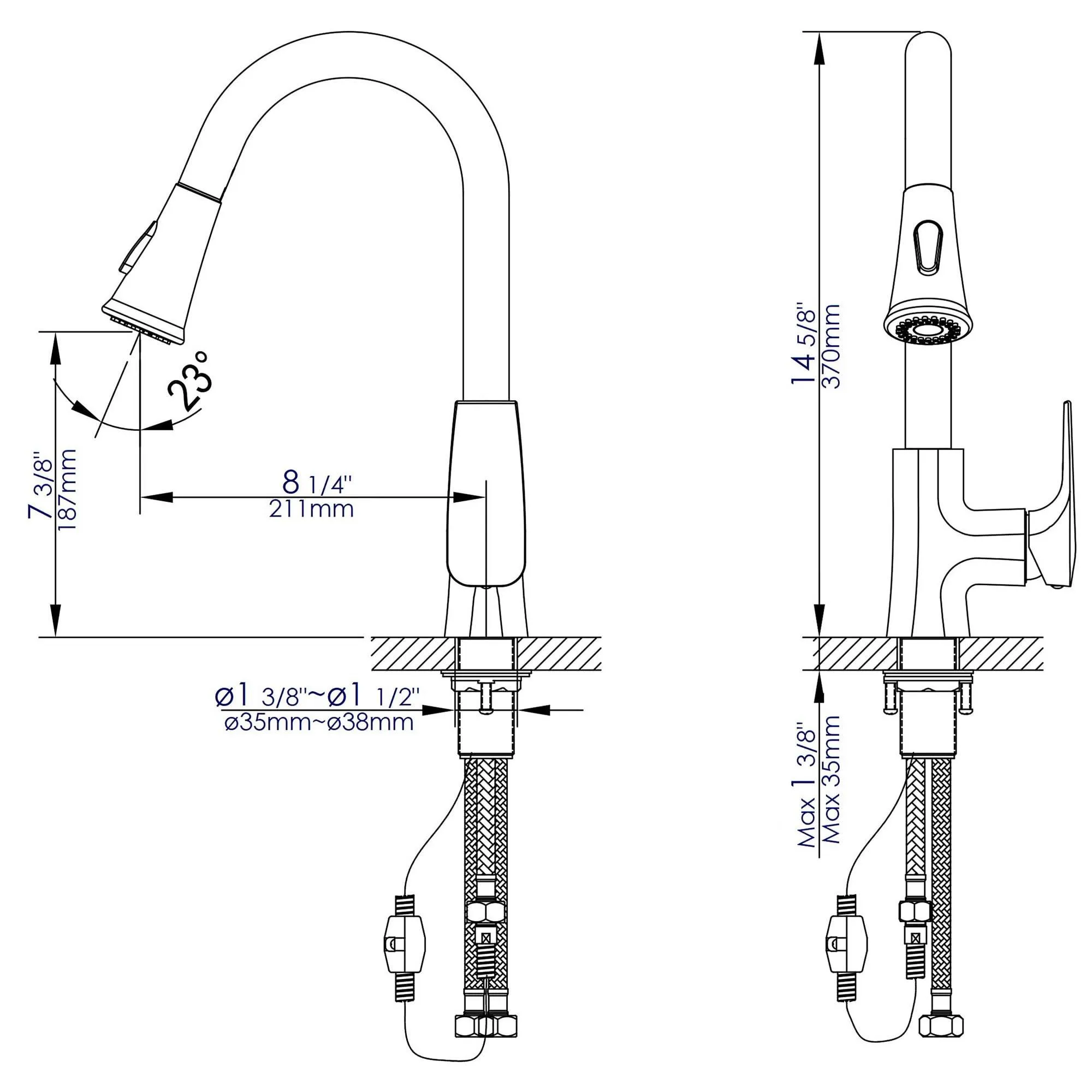 ALFI Brand ABKF3889-BN Brushed Nickel Square Gooseneck Pull Down Kitchen Faucet