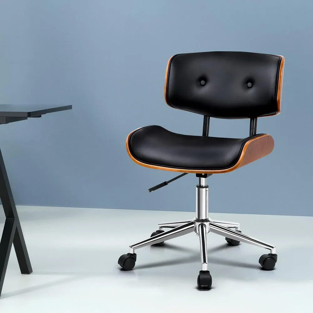 Artiss Wooden Office Chair Black Leather