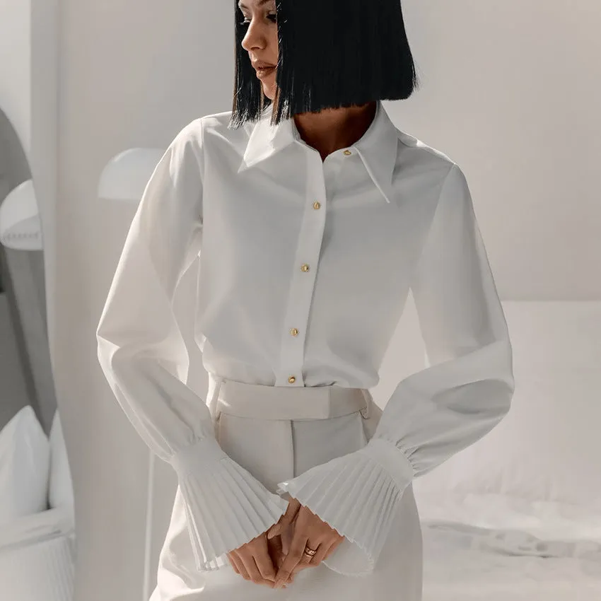 Bell Sleeve White Slim Fit Collared Shirt