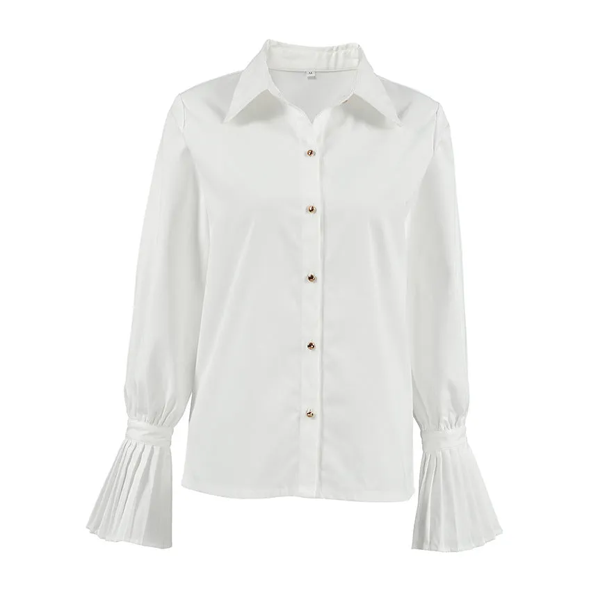 Bell Sleeve White Slim Fit Collared Shirt