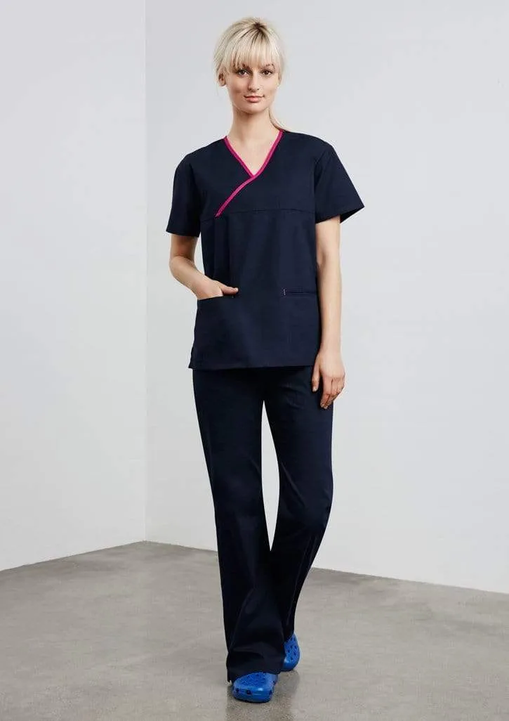 Biz Collection Women’s Contrast Crossover Scrubs Top H10722