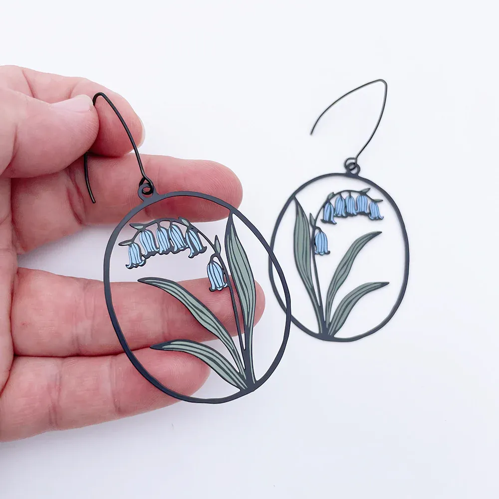 Bluebell Earrings - Black, Blue & Sage