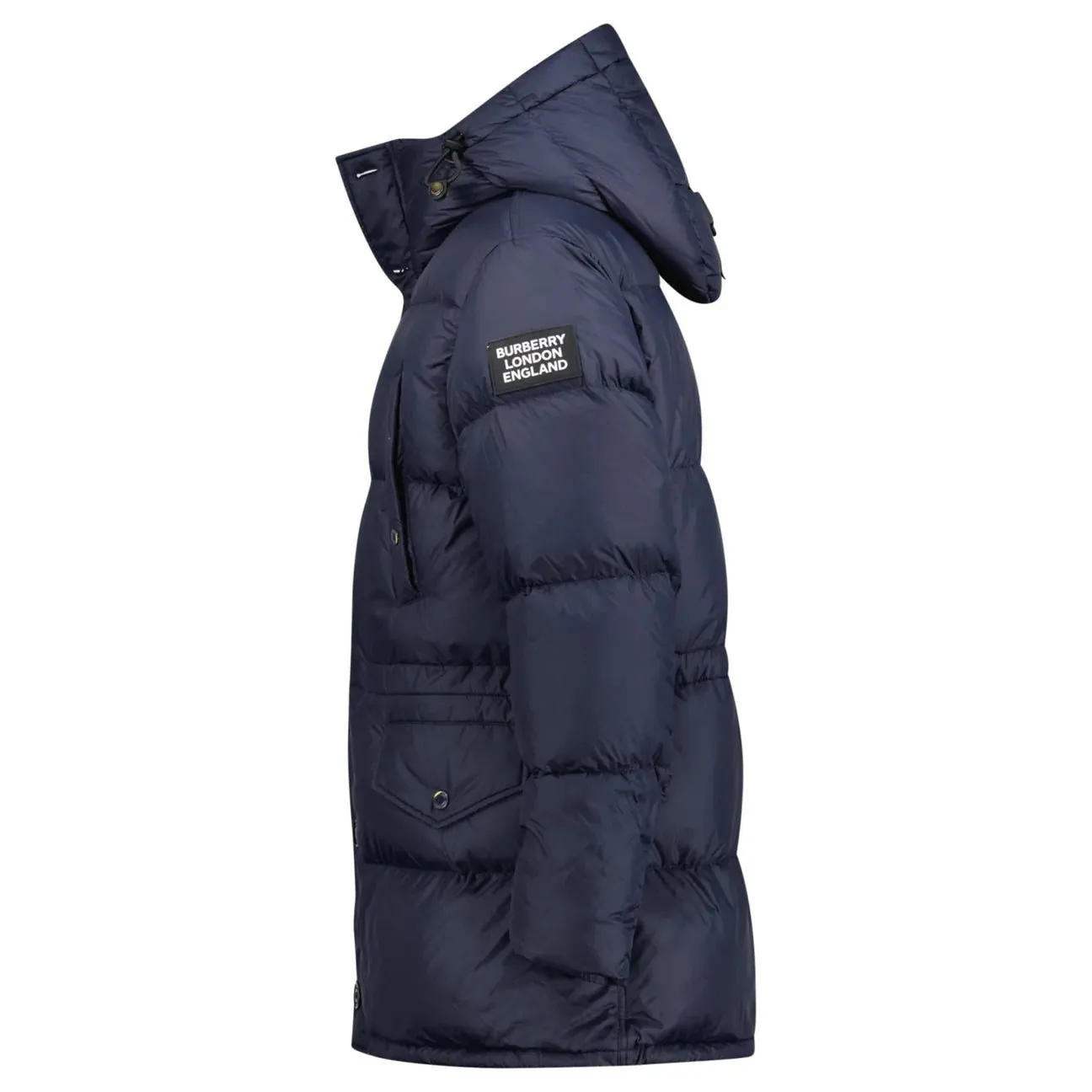 BURBERRY LOCKWOOD HOODED CHECK DOWN JACKET NAVY BLUE