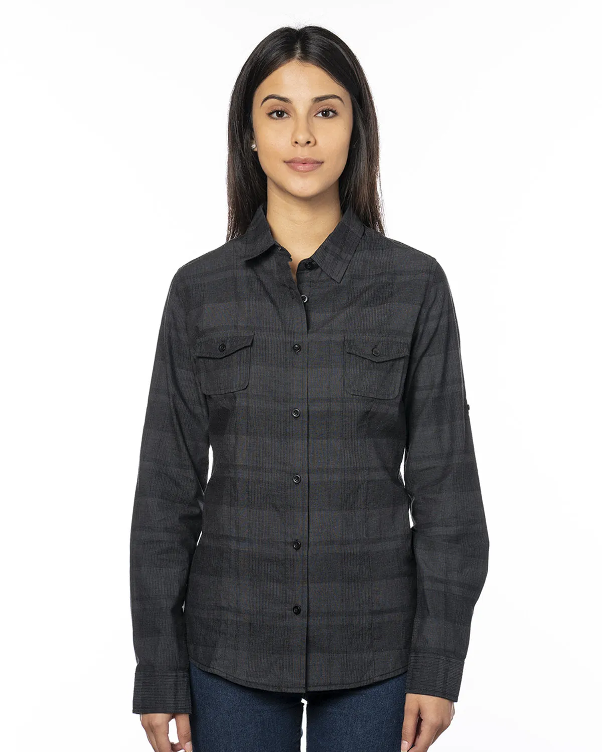 Burnside Ladies' Long-Sleeve Plaid Pattern Woven Shirt