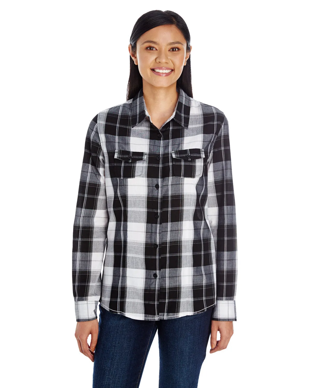 Burnside Ladies' Long-Sleeve Plaid Pattern Woven Shirt