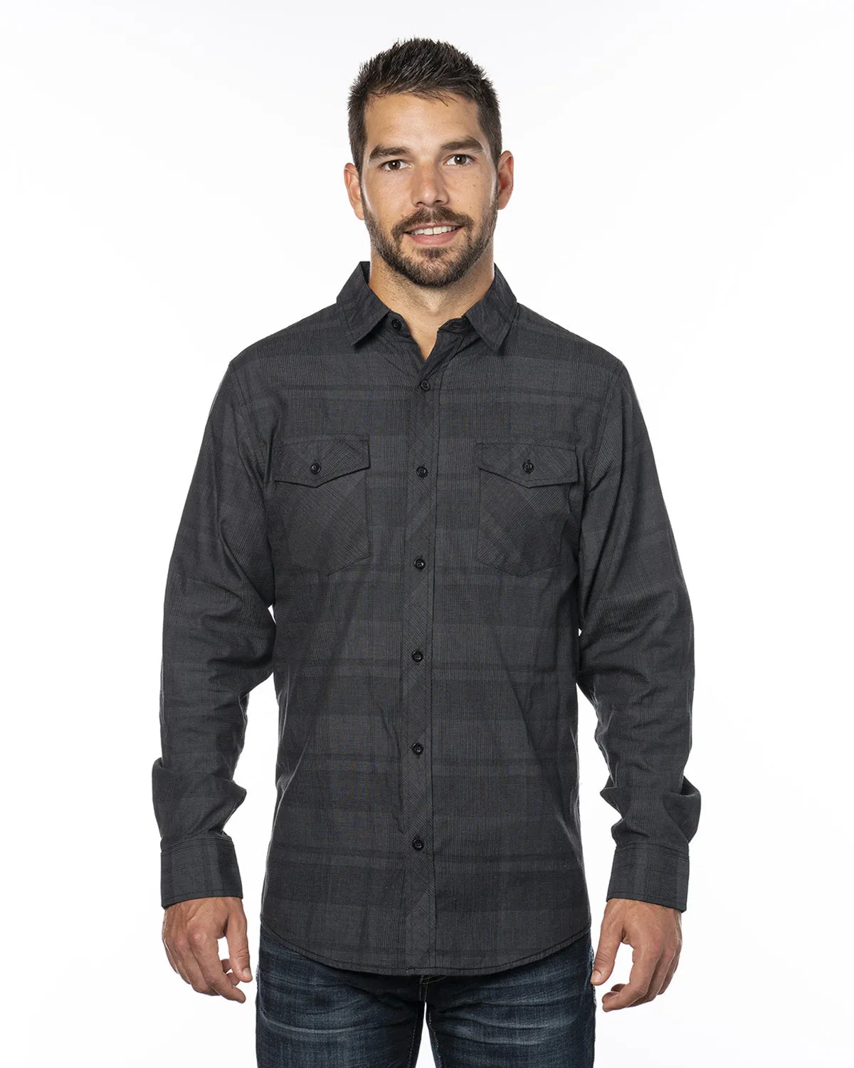 Burnside Men's Long-Sleeve Plaid Pattern Woven Shirt