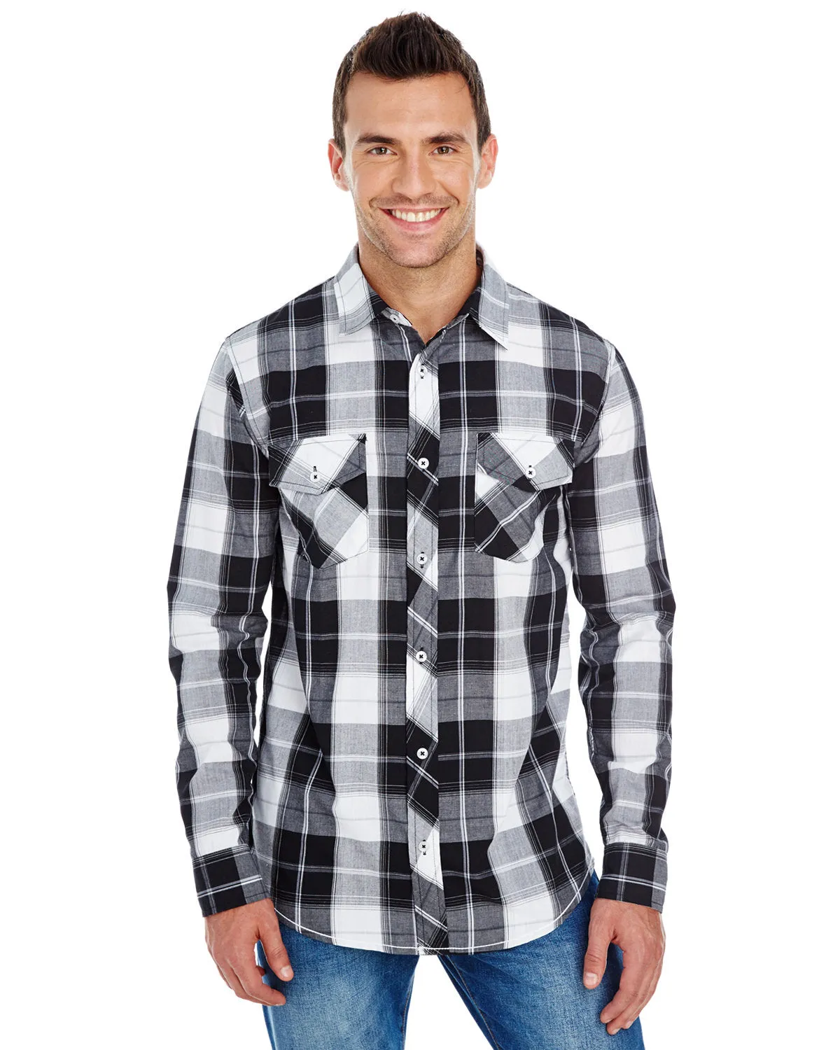 Burnside Men's Long-Sleeve Plaid Pattern Woven Shirt