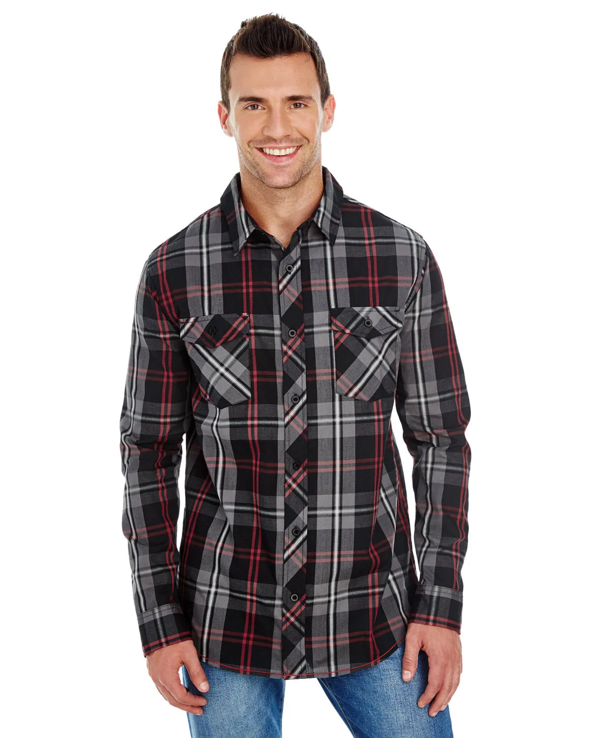 Burnside Men's Long-Sleeve Plaid Pattern Woven Shirt