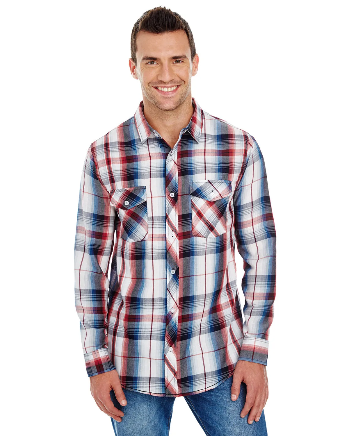 Burnside Men's Long-Sleeve Plaid Pattern Woven Shirt