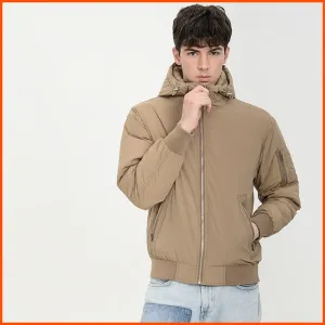 Casual Monochrome Hooded Down Jacket