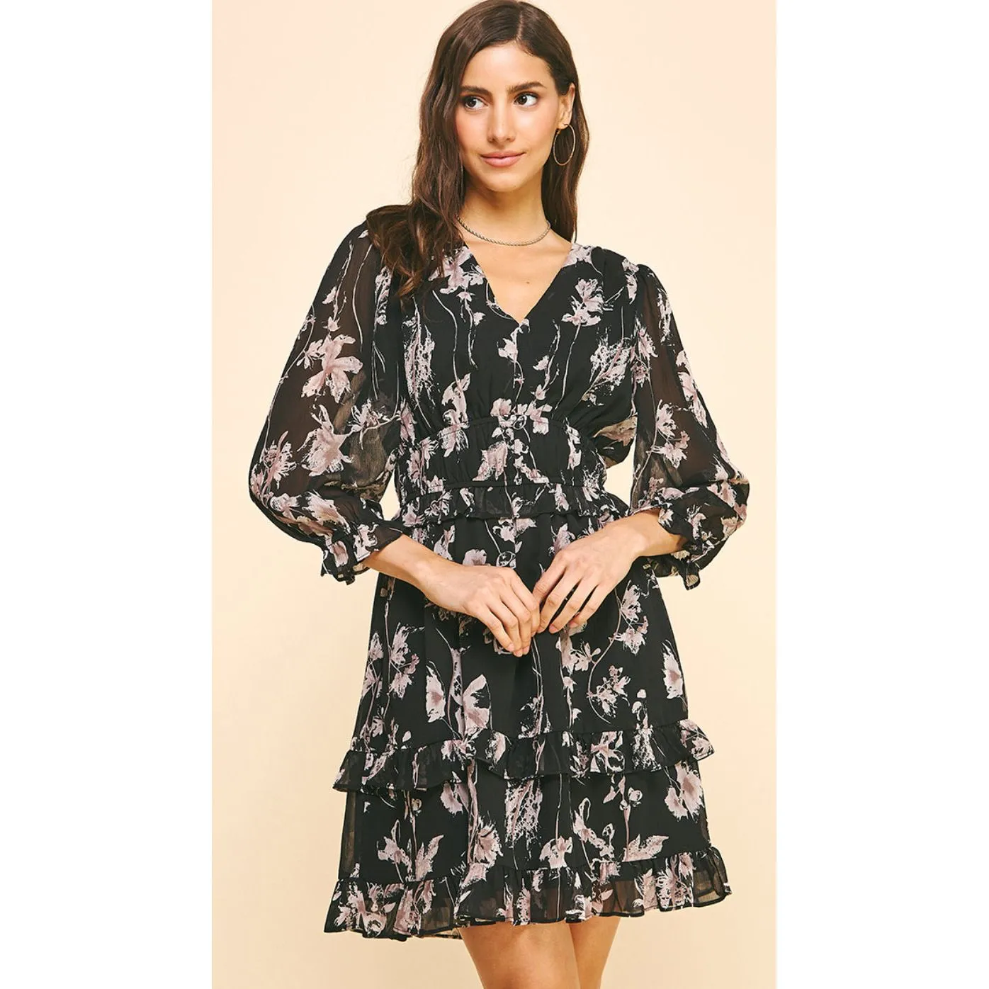 Clara Black Printed PINCH Dress