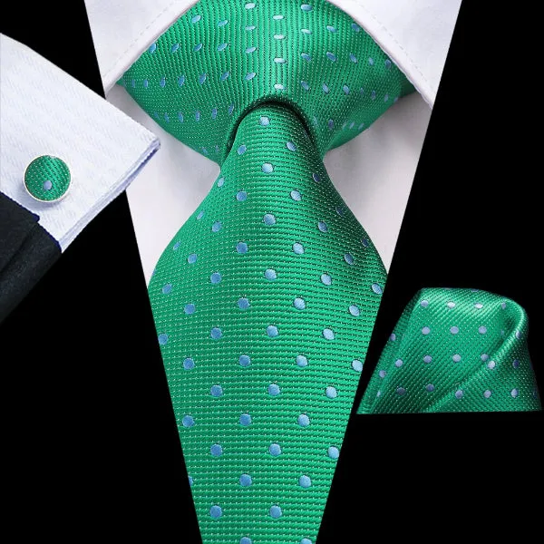 Classy Men Green Polka Dot Silk Tie