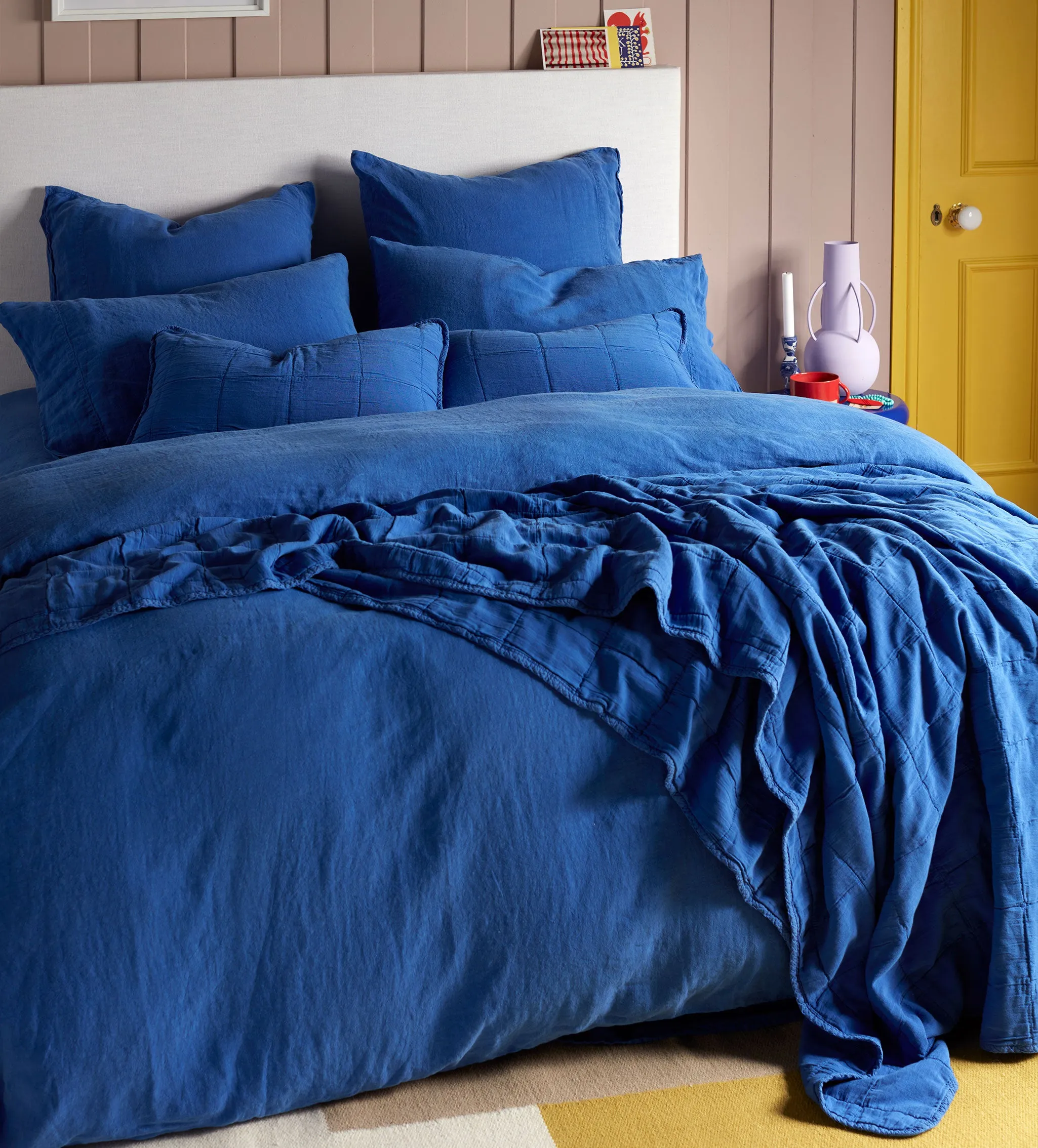 Cobalt Finn 100% Cotton Quilted Cushion Cover