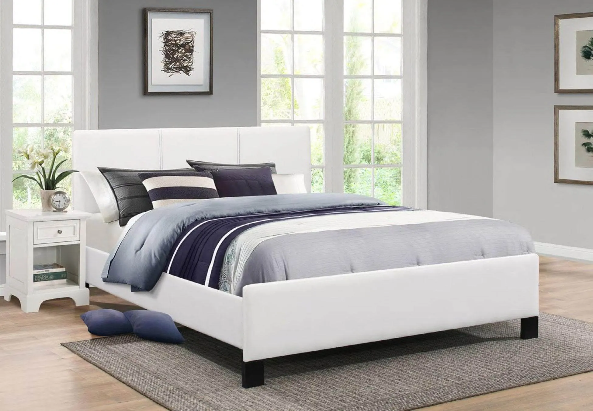 Contrast Stitching White PU Bed