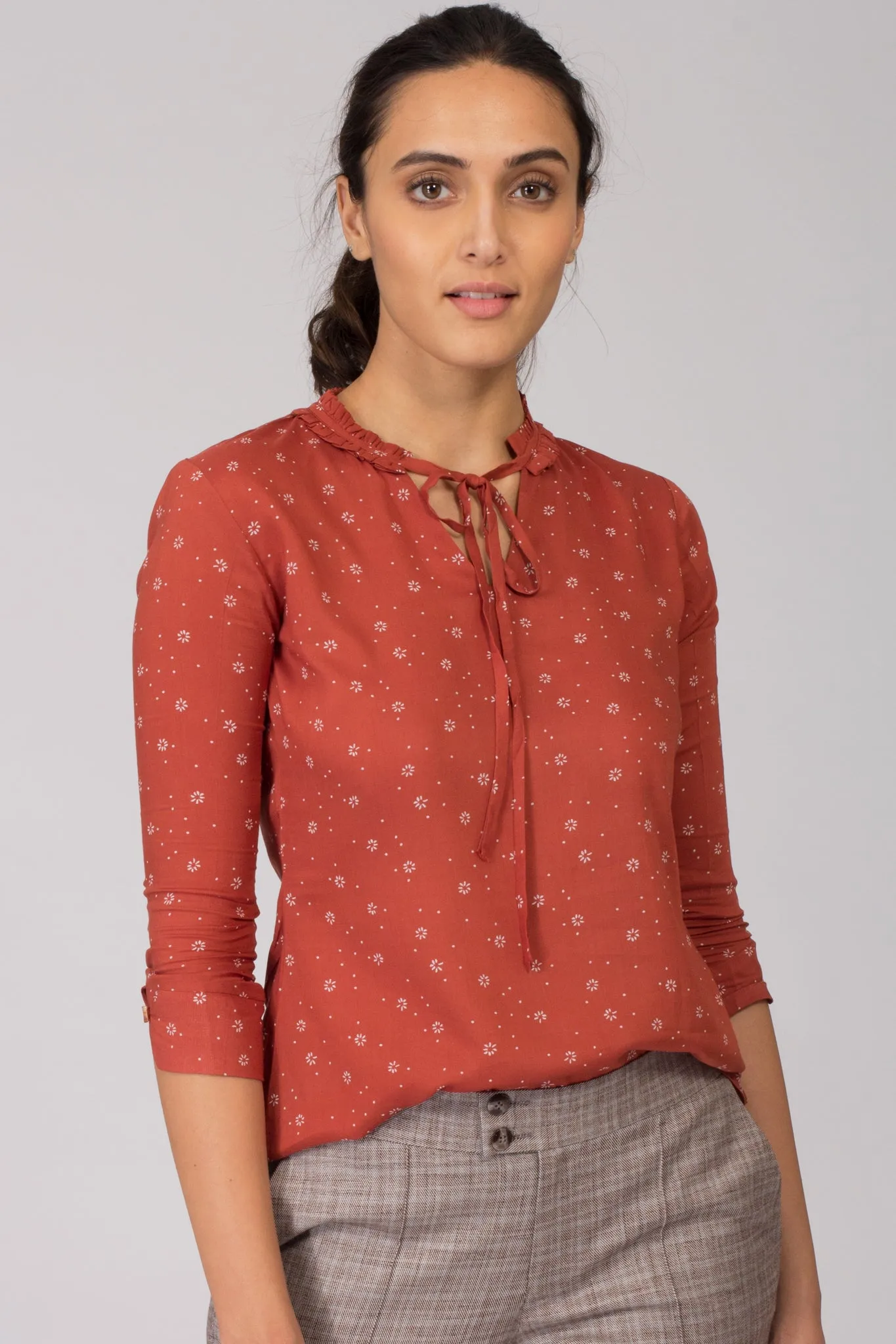 Copper Floral Cotton Printed top