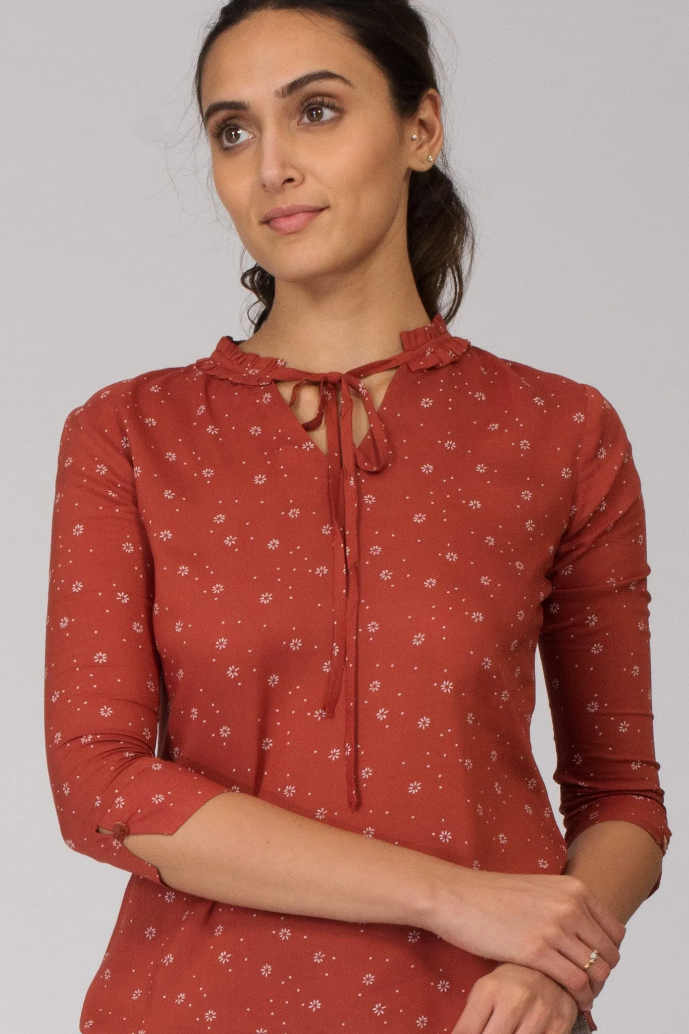 Copper Floral Cotton Printed top