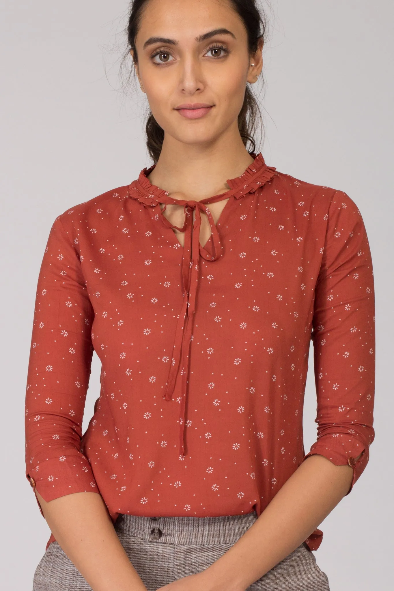 Copper Floral Cotton Printed top