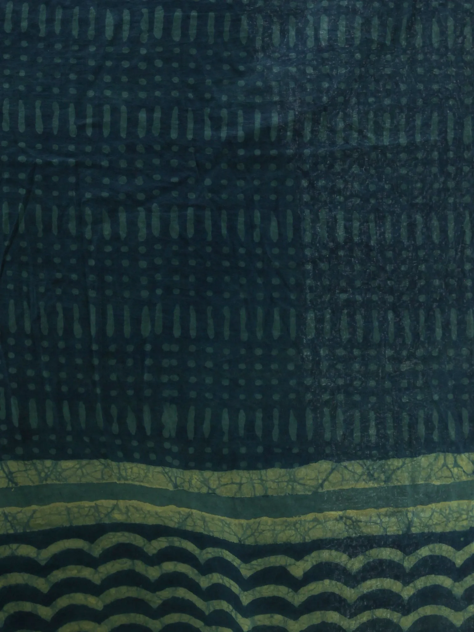 Deep Indigo Green Handloom Cotton Hand Block Printed Dupatta  - D04170391