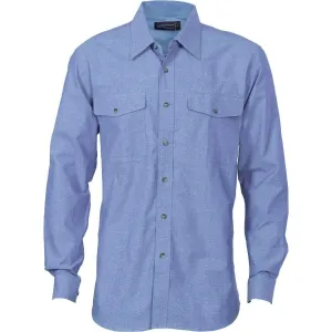 Dnc Workwear Men’s Cotton Chambray Long Sleeve Twin Flap Pocket Shirt - 4104