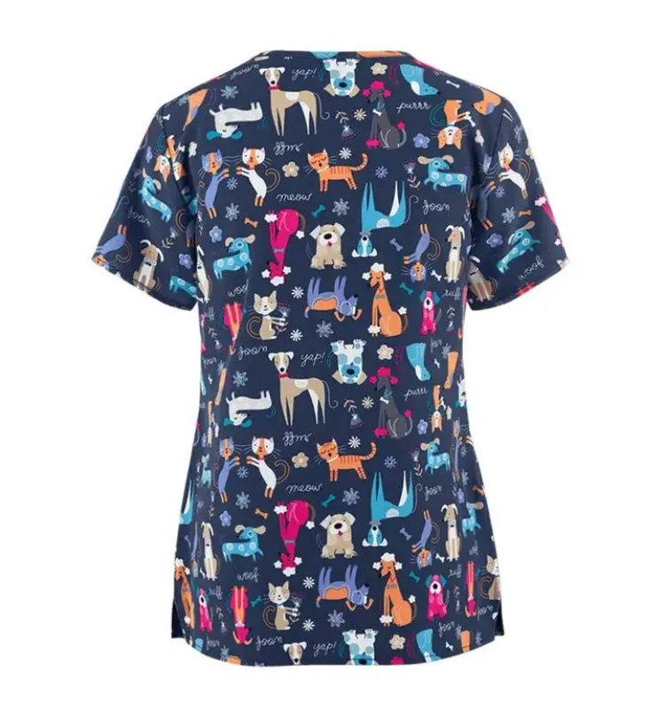 Dog themed Uniforms Tops Vet Assistant Scrubs Groomers Dog Show Vets Workwear Clothing Easy Care 100% Cotton