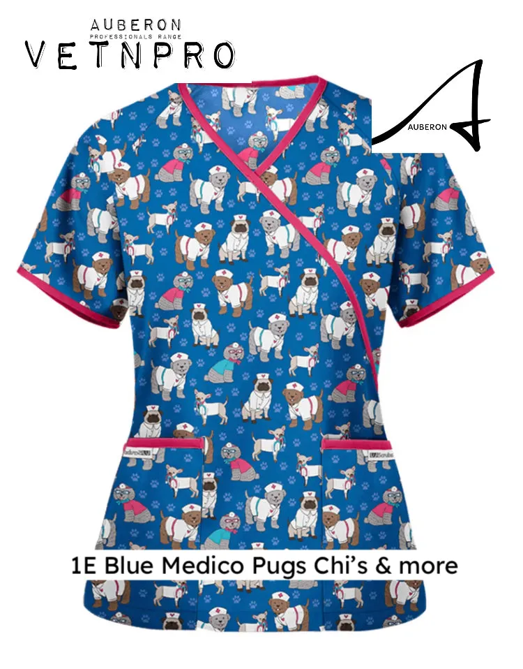 Dog themed Uniforms Tops Vet Assistant Scrubs Groomers Dog Show Vets Workwear Clothing Easy Care 100% Cotton