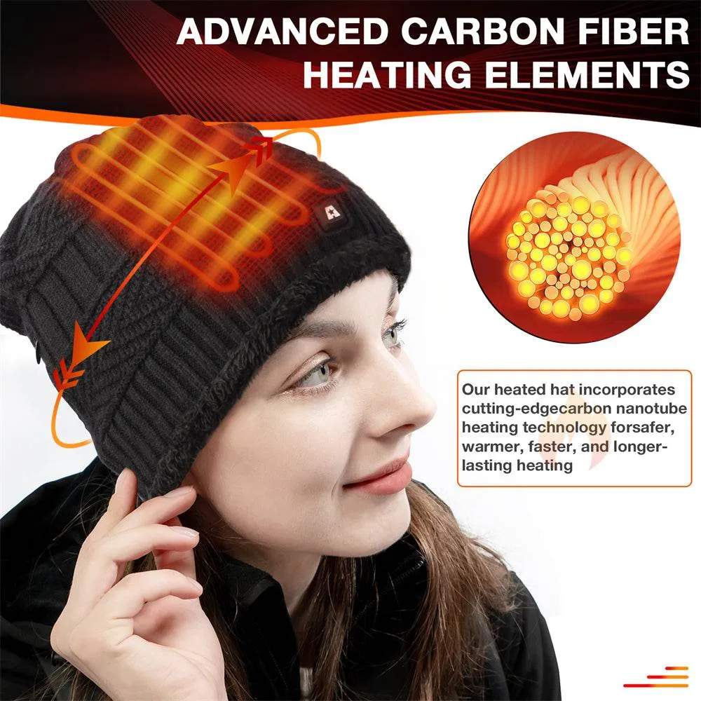 DUKUSEEK Heated Hat 7.4V Electric Winter Heated Beanie for Men Women