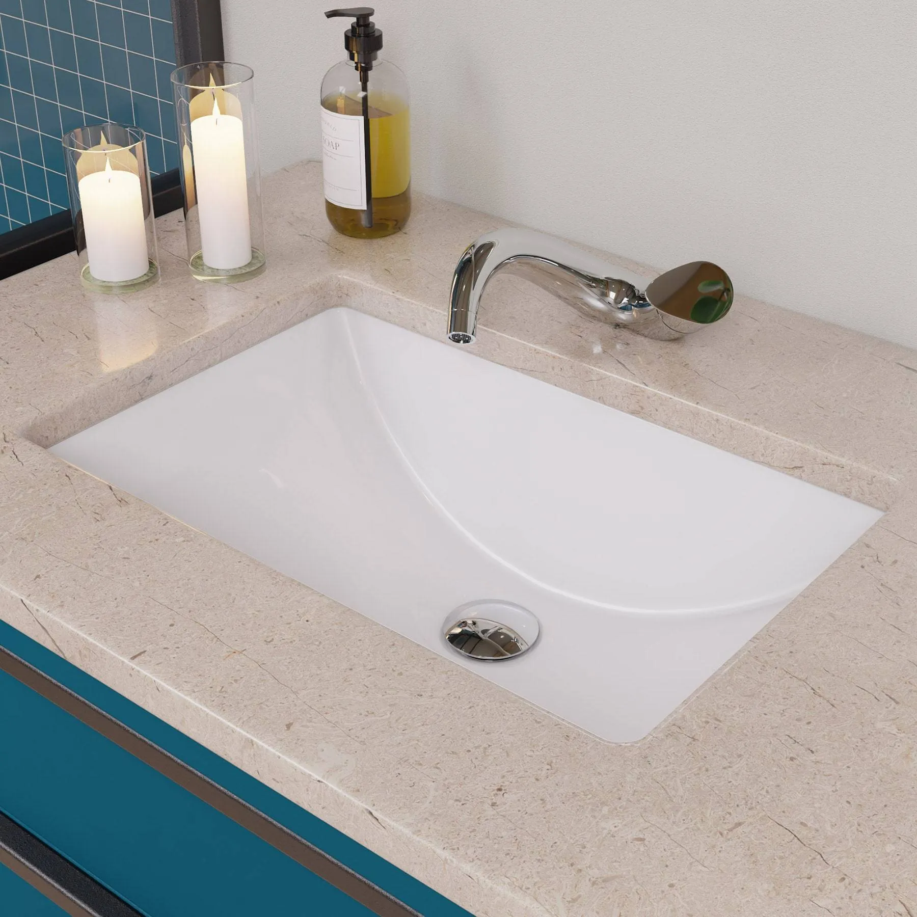 EAGO BC227 White Ceramic 22" x 15" Undermount Rectangular Bathroom Sink