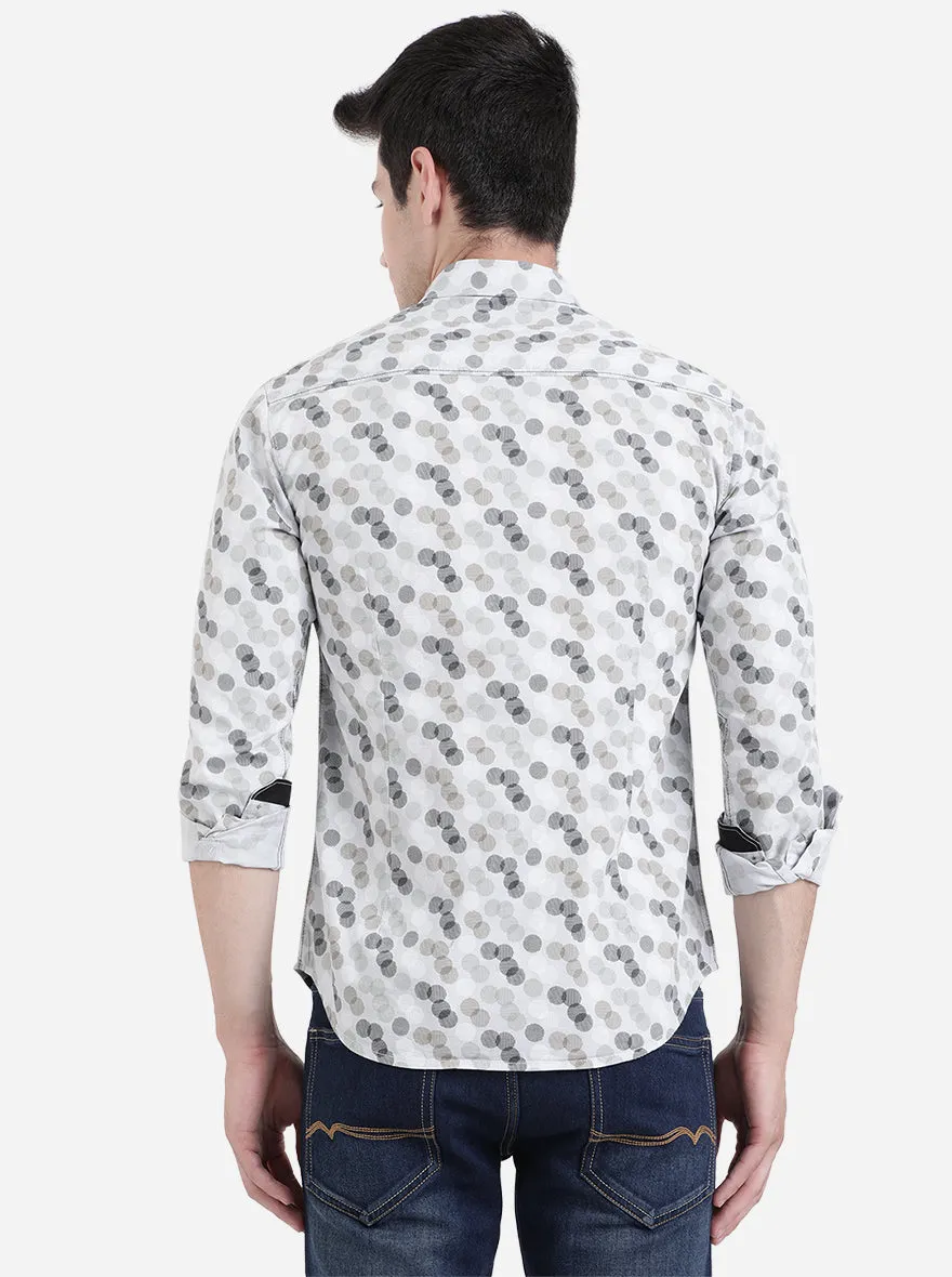 Glacier Grey Printed Slim Fit Semi Casual Shirt | Greenfibre