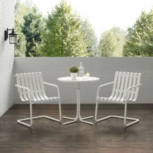 Gracie Outdoor Bistro Set with Bistro Table & 2 Armchairs, White Satin - 3 Piece