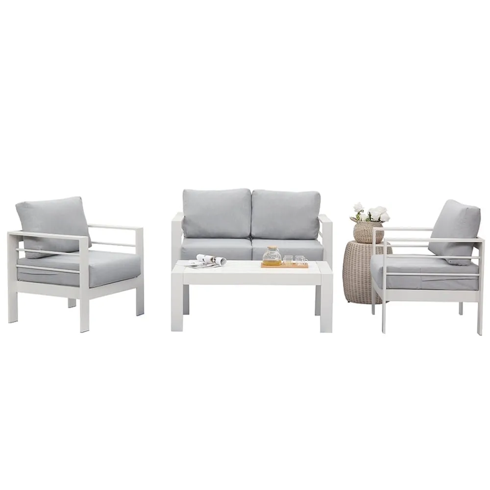 Heynemo Superjoe Outdoor Aluminum Furniture Set 4 Pcs Patio Sectional Chat Sofa Conversation Set with Table,White