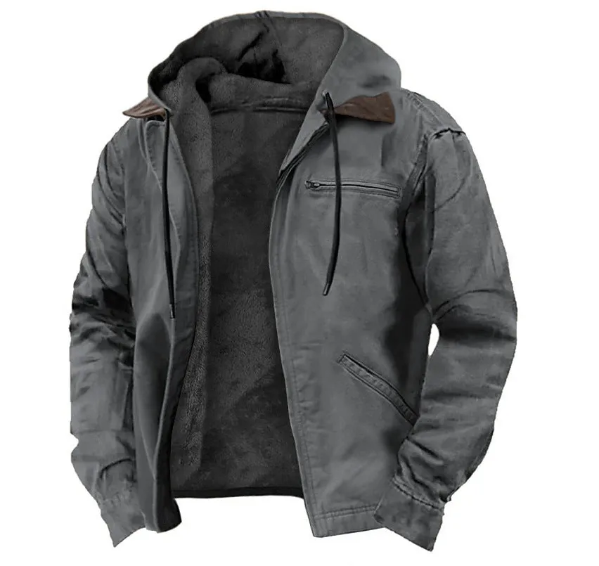 HOODED SWEATSHIRT WITH BROWN LINING COTTON JACKET