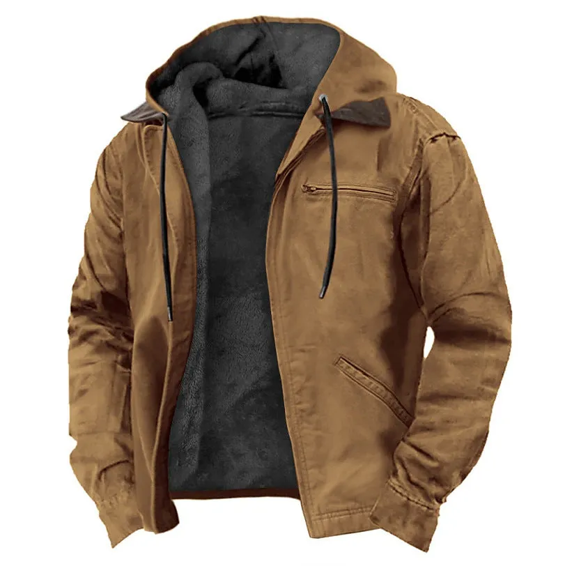 HOODED SWEATSHIRT WITH BROWN LINING COTTON JACKET