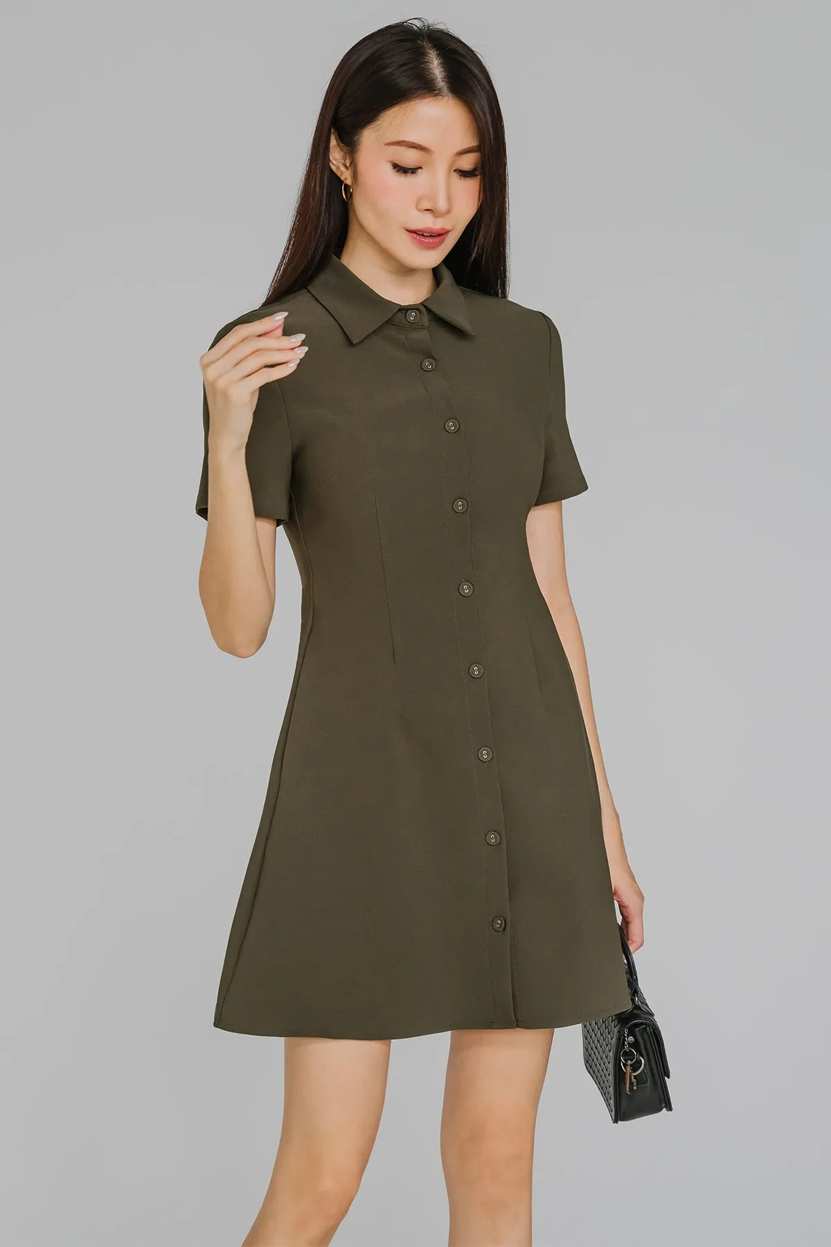 Hourglass Tailored Shirt Dress (Army Green)