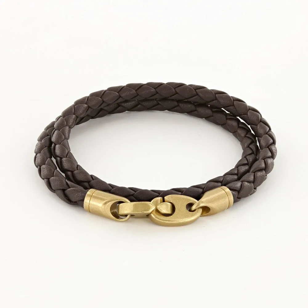 Journey Double Wrap Leather Bracelet with Matte Brass Brummels