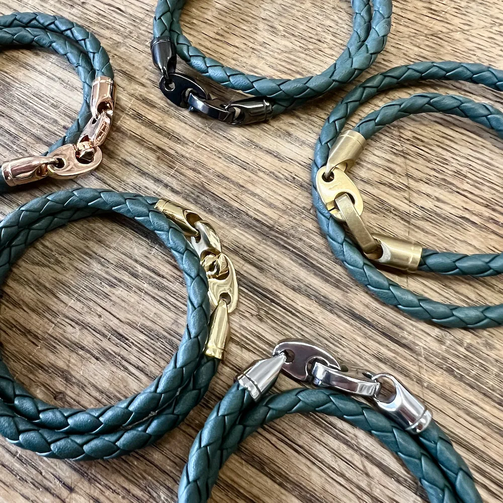 Journey Double Wrap Leather Bracelet with Matte Brass Brummels