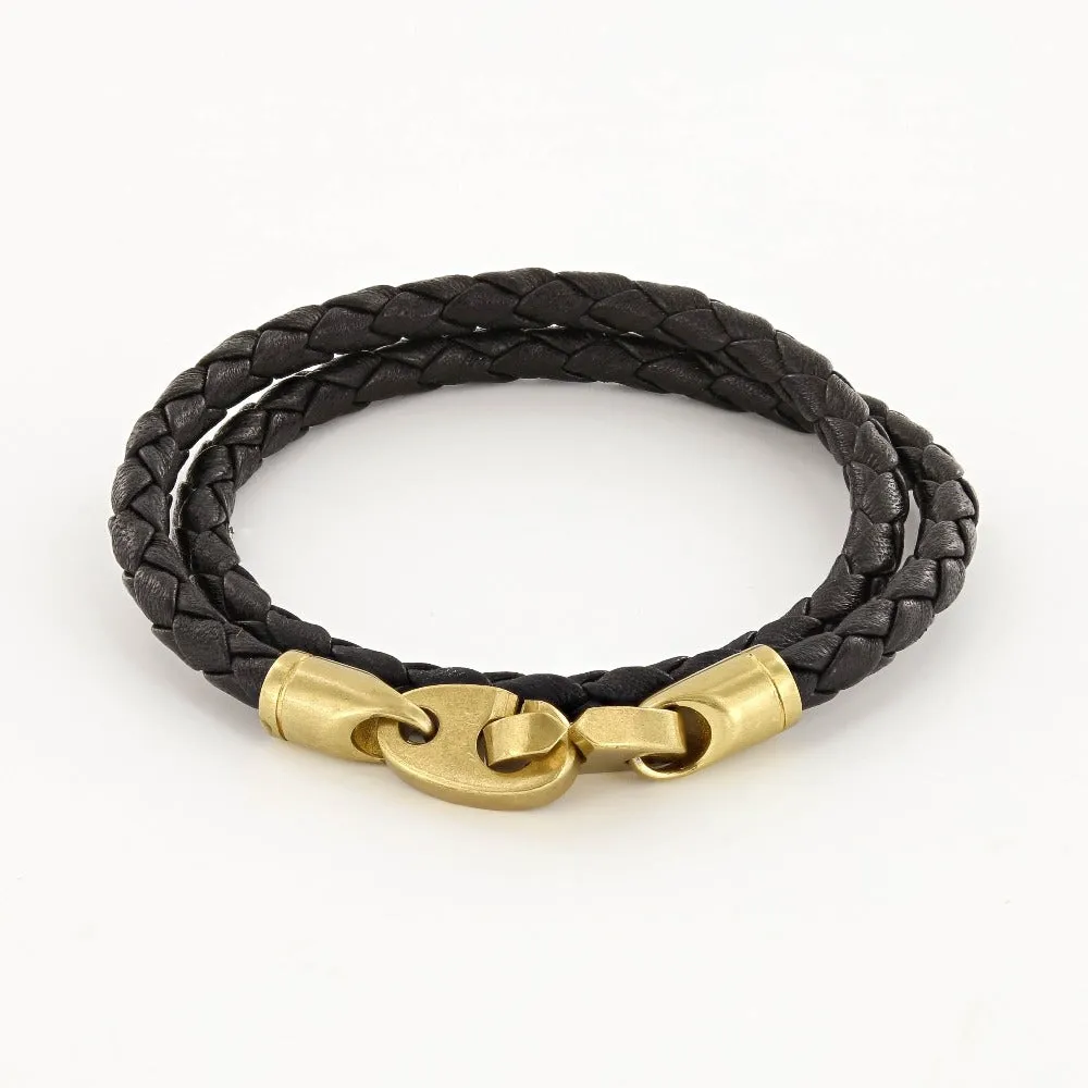 Journey Double Wrap Leather Bracelet with Matte Brass Brummels