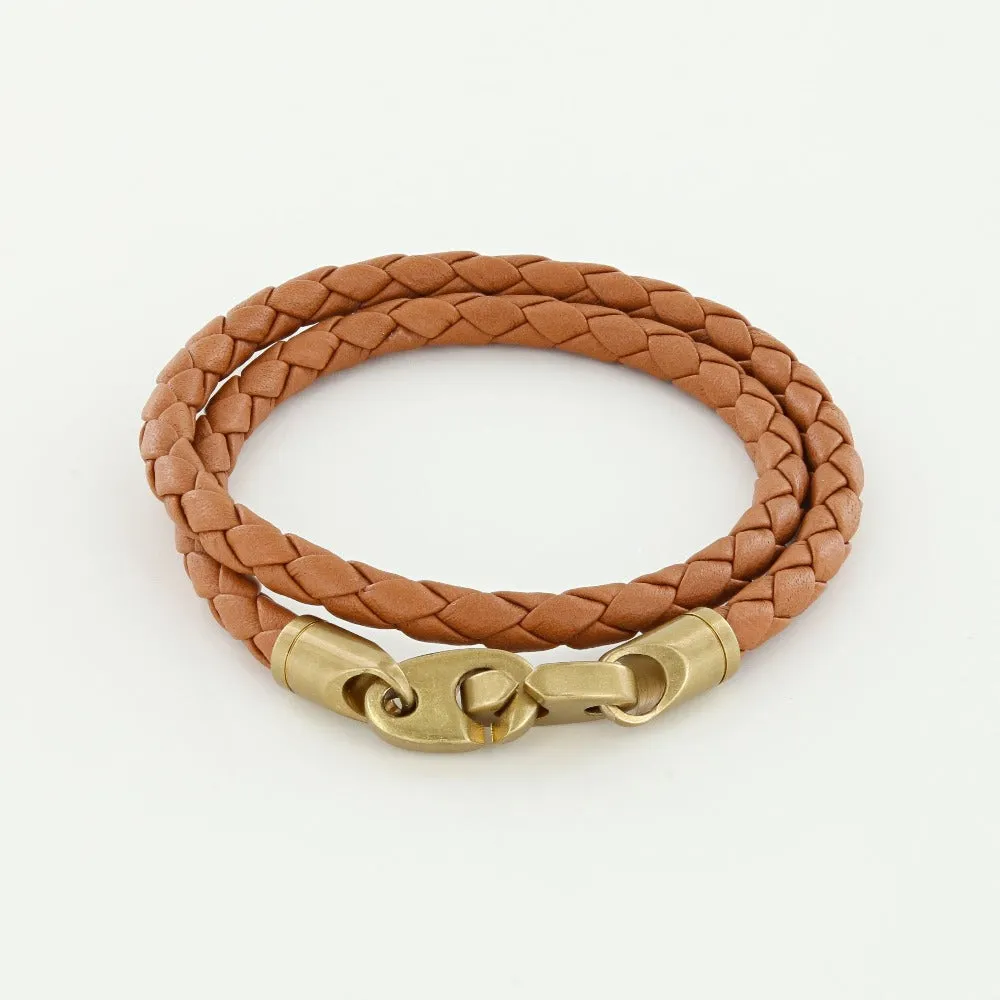 Journey Double Wrap Leather Bracelet with Matte Brass Brummels