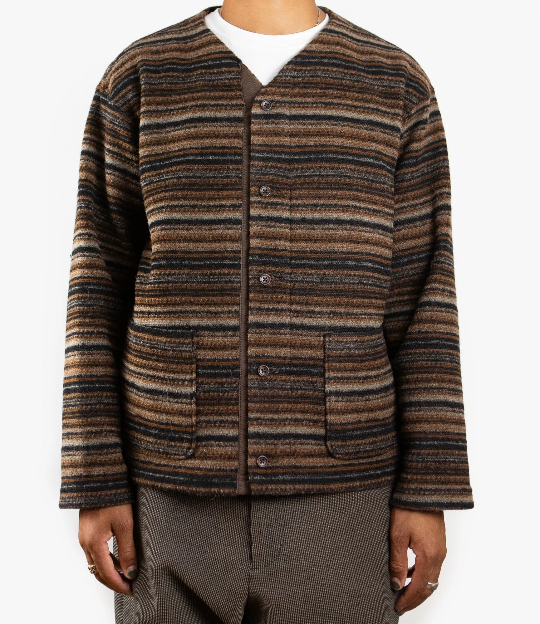 Knit Cardigan – Brown Fair Isle Stripe