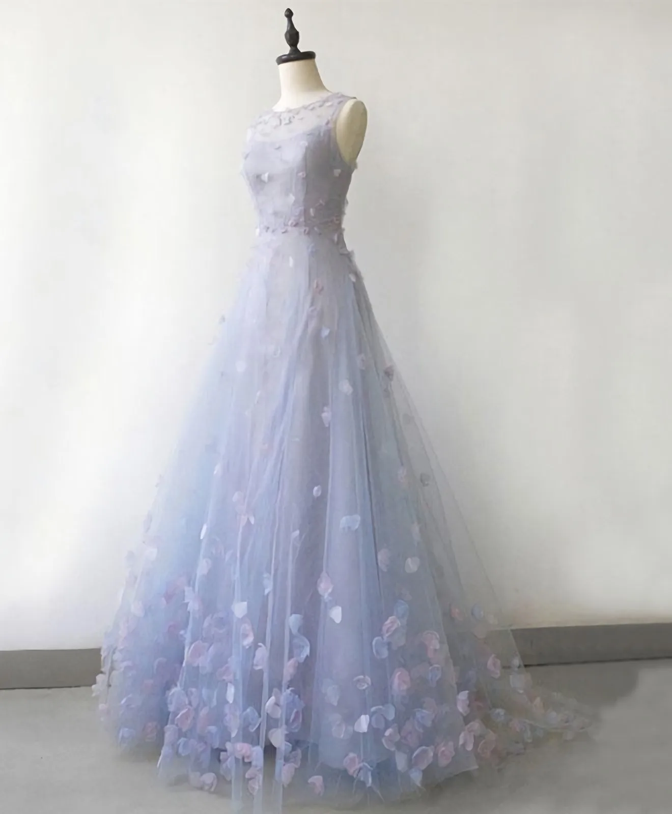 Light Blue Tulle Long Prom Dress Blue Evening Dress 1